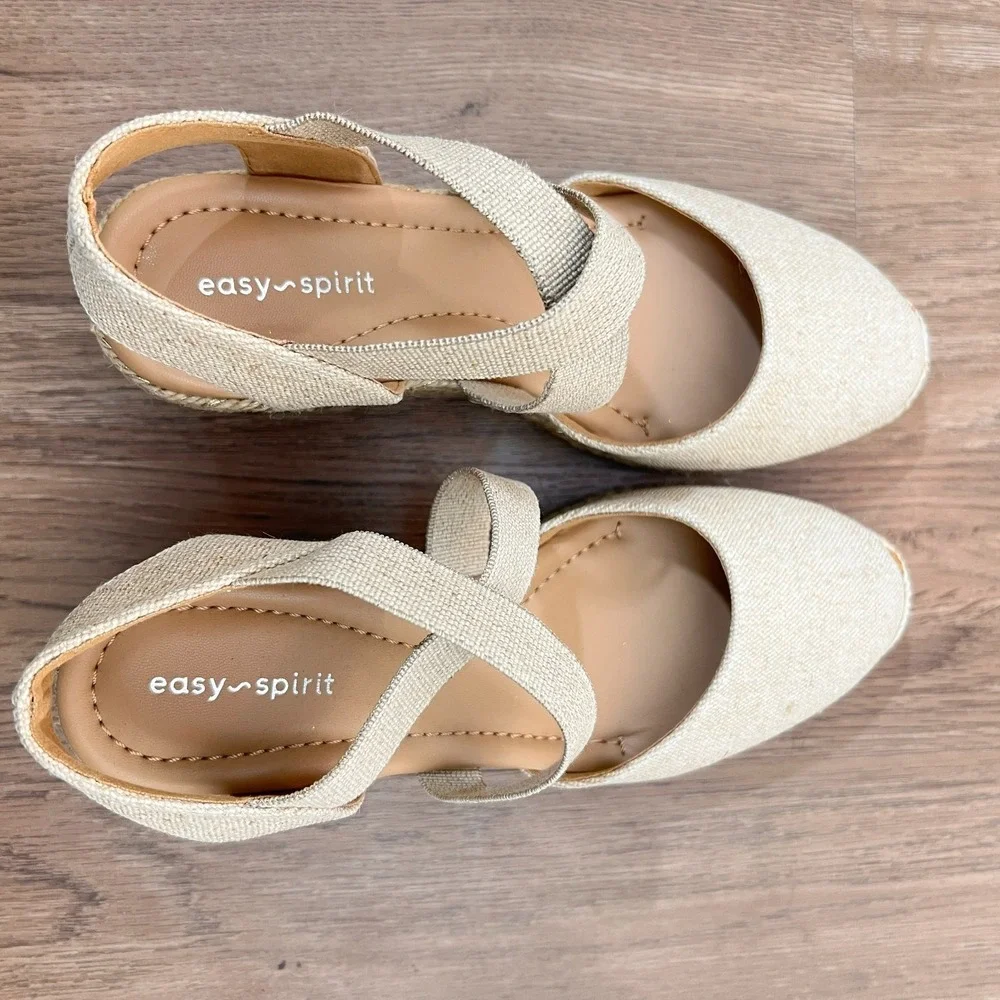 Easy Spirit Meza Espadrille Wedge Sandals Textile Almond Toe Slip‎ On  7